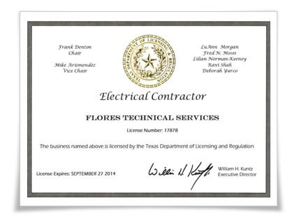 Texas Electrical Contractors' License #00052