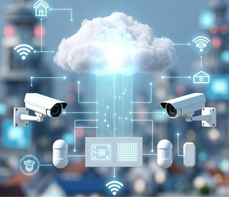 Cloud-based video surveillance system connecting cameras and sensors across a facility